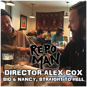 Secret paparazzi shots of filmmaker Alex Cox and Dammit Damian enjoying fine conversation and craft beers!